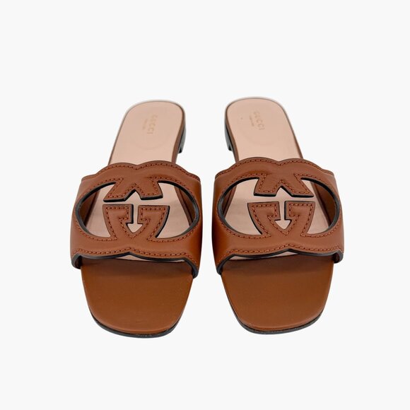 Gucci Cosmos Interlocking G Cutout Slide Sandals Brown Size 38 US 8 Women's - Picture 3 of 15